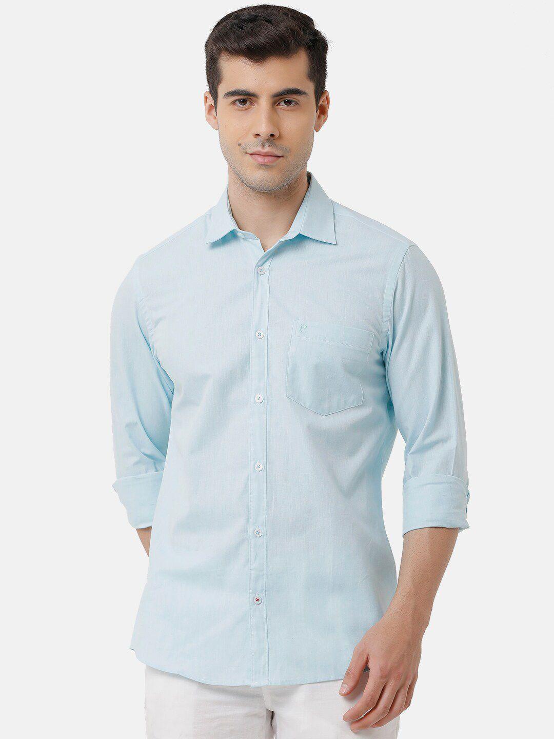 cavallo by linen club men turquoise blue checked casual shirt
