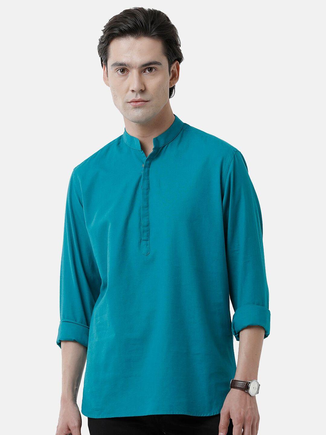 cavallo by linen club men turquoise blue solid linen cotton casual shirt