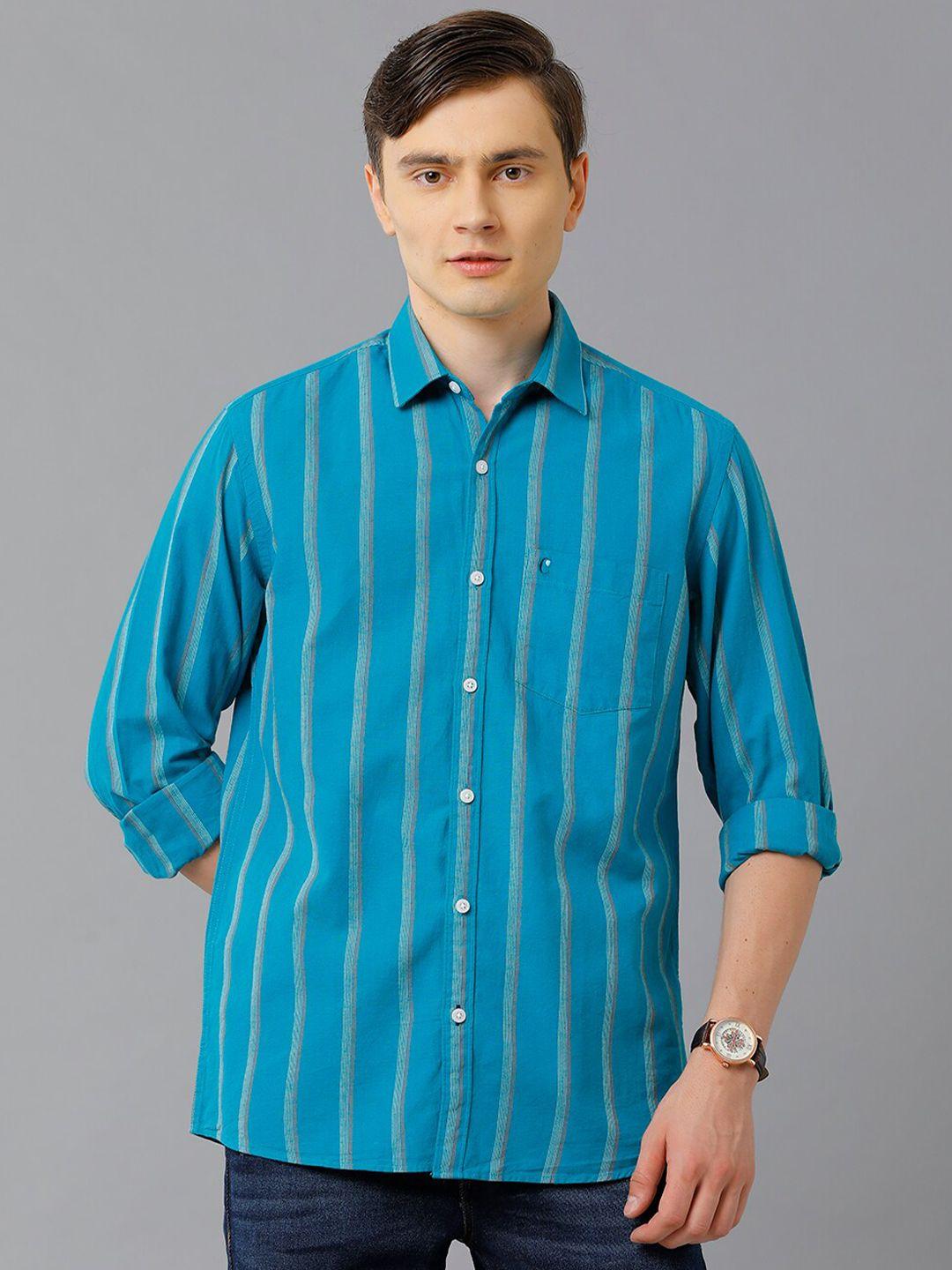 cavallo by linen club men turquoise blue striped linen casual shirt