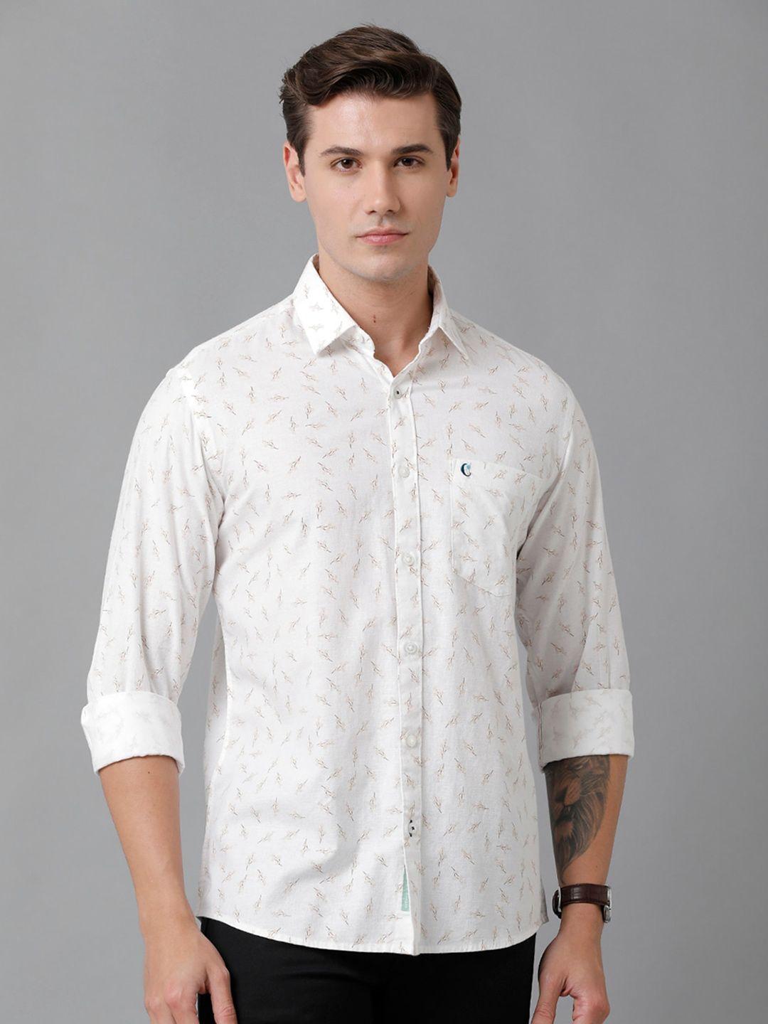 cavallo by linen club men white floral printed casual shirt