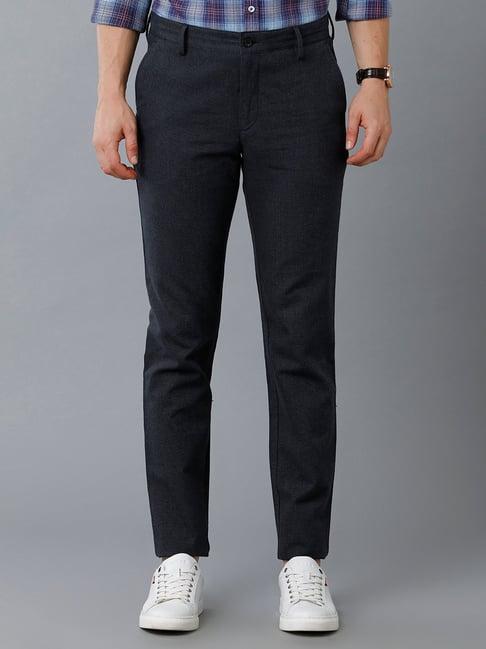 cavallo by linen club navy slim fit flat front trousers