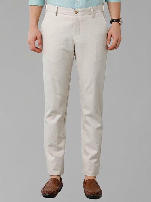 cavallo by linen club off white slim fit cotton linen flat front trousers