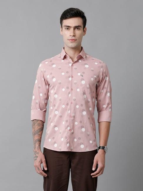 cavallo by linen club peach slim fit printed cotton linen shirt