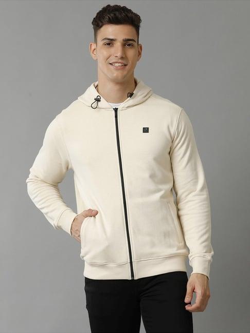 cavallo by linen club white regular fit hooded jacket