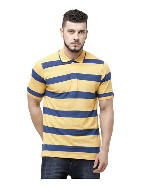 cavallo by linen club yellow contemporary fit striped polo t-shirt