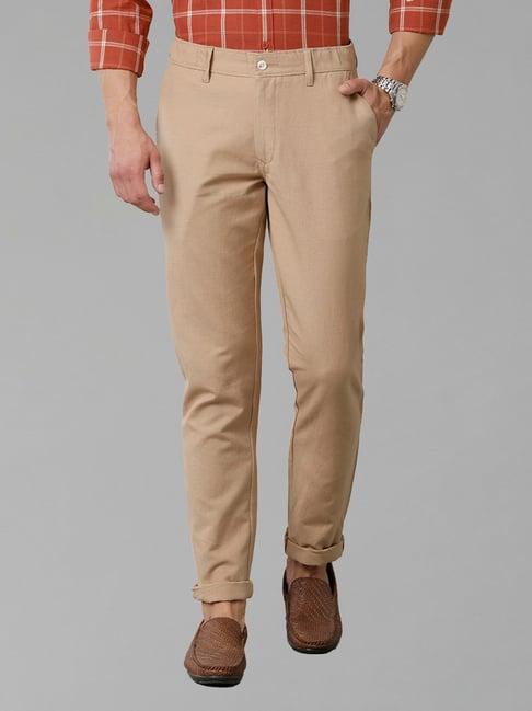 cavallo by linen club yellow slim fit cotton linen elasticated trousers