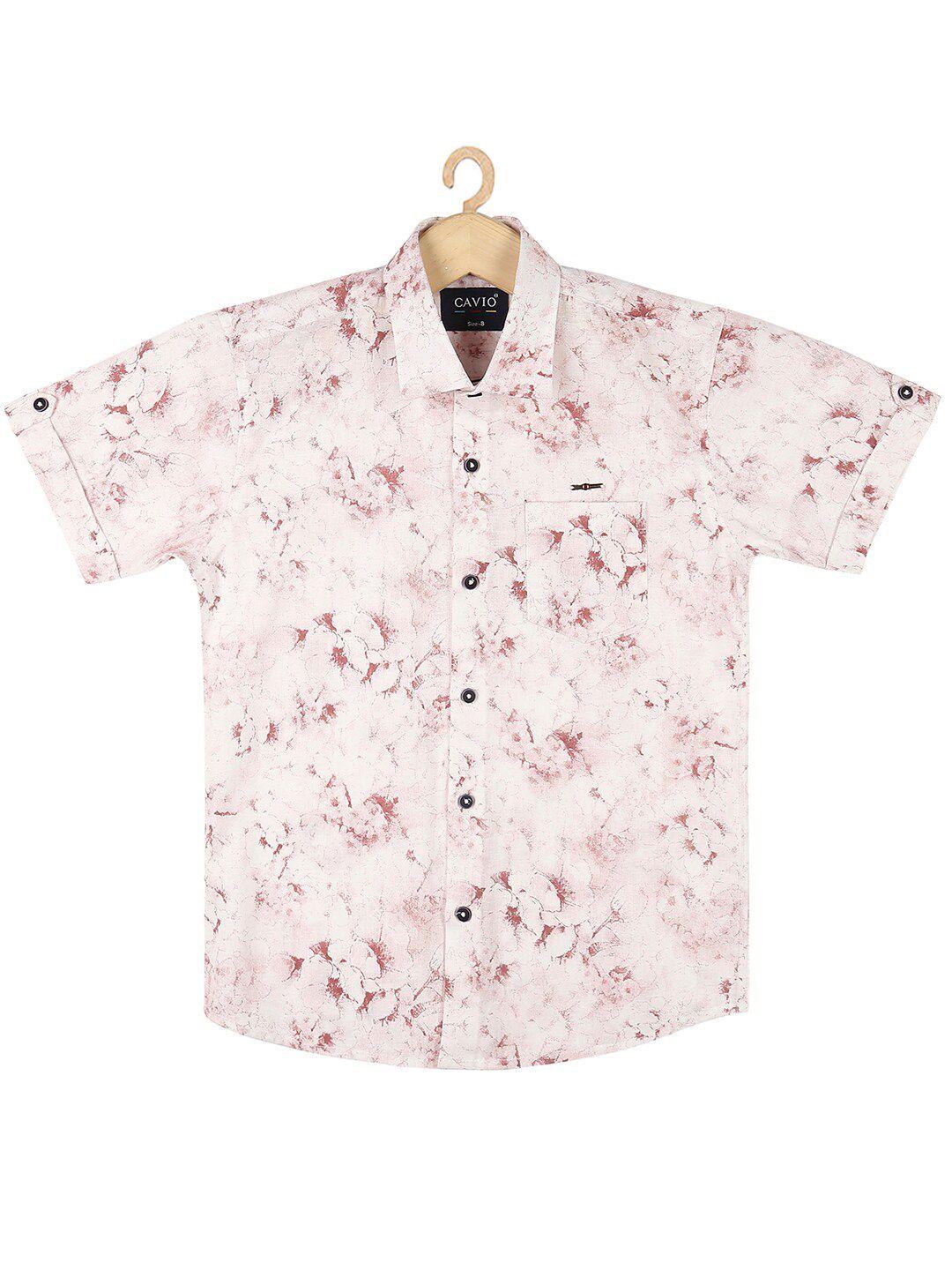 cavio boys cream-coloured floral printed casual shirt