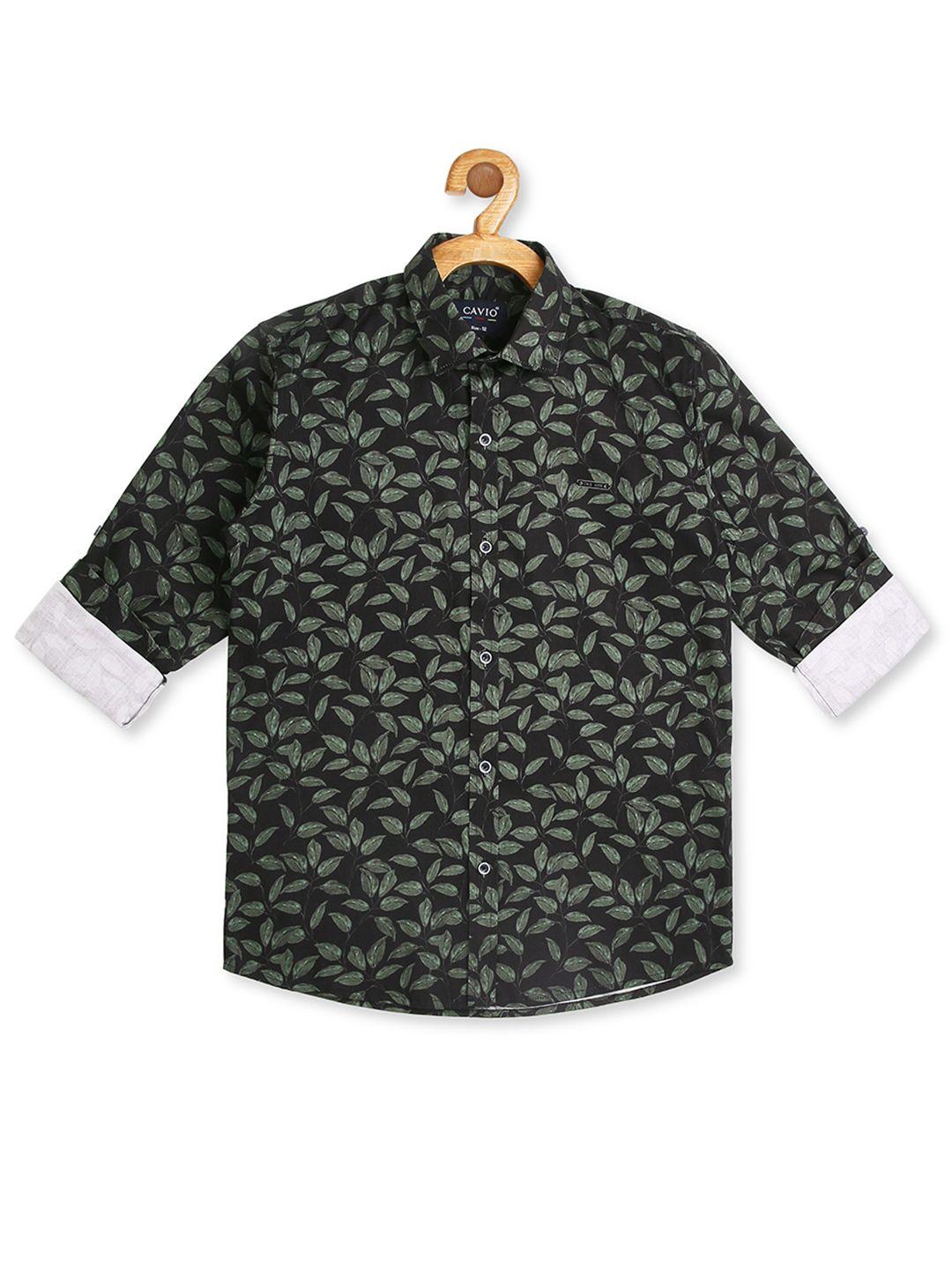 cavio boys green floral printed casual shirt