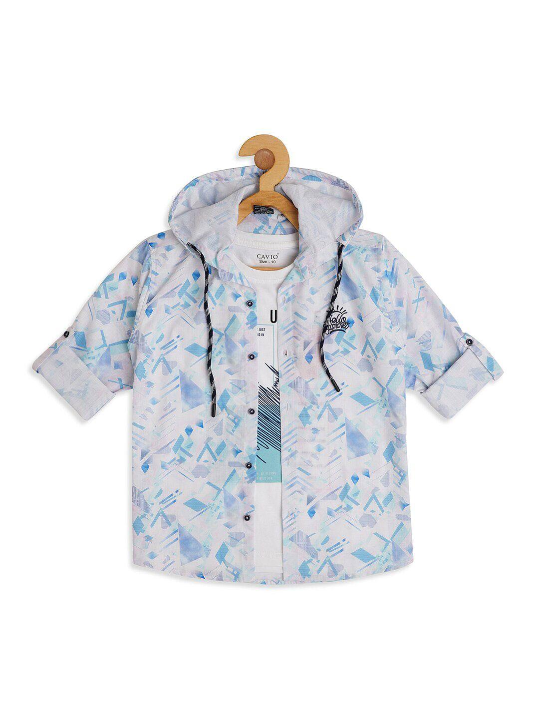 cavio boys hooded abstract printed comfort long sleeves cotton casual shirt