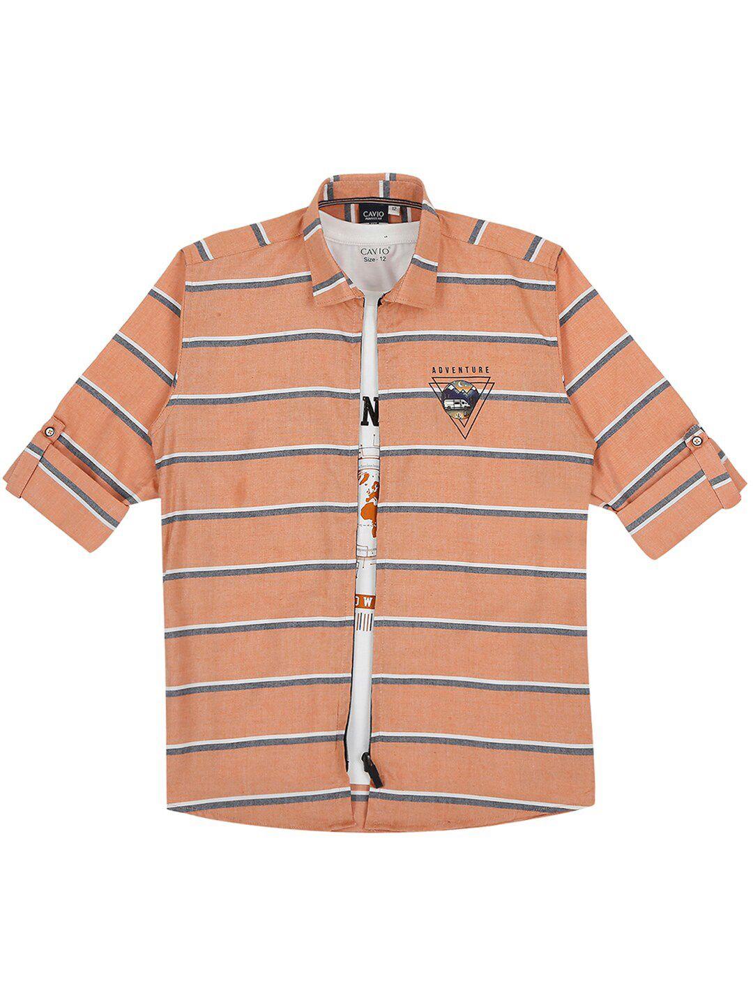 cavio boys orange comfort horizontal stripes opaque striped casual shirt