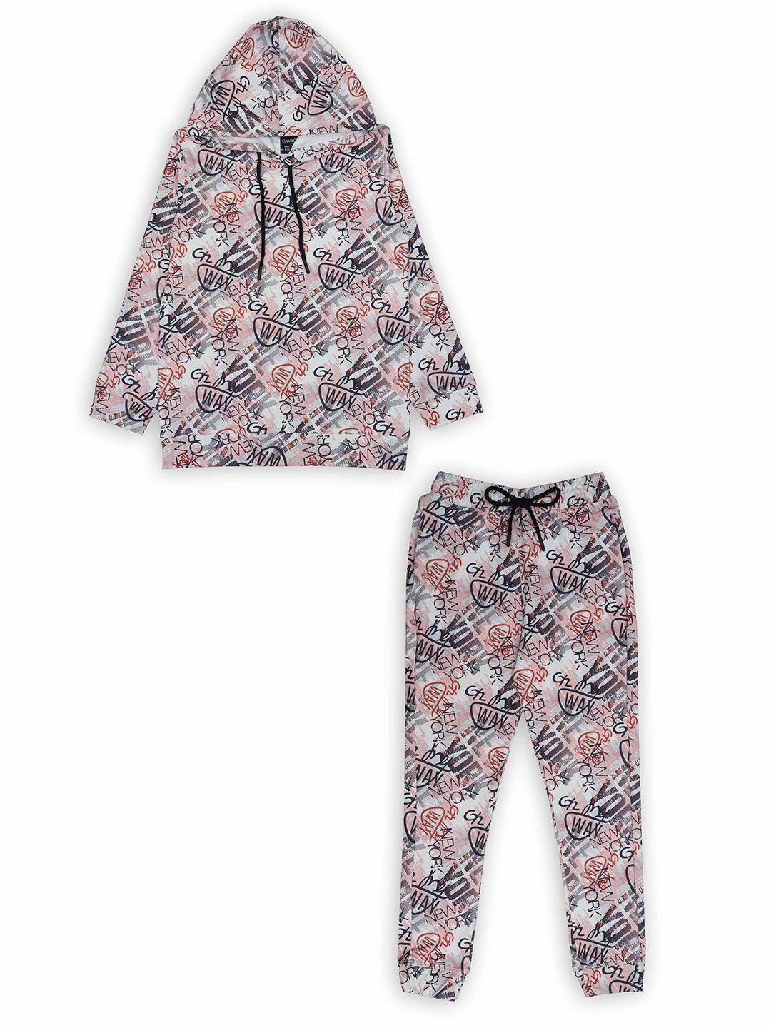 cavio boys printed hooded t-shirt with trousers