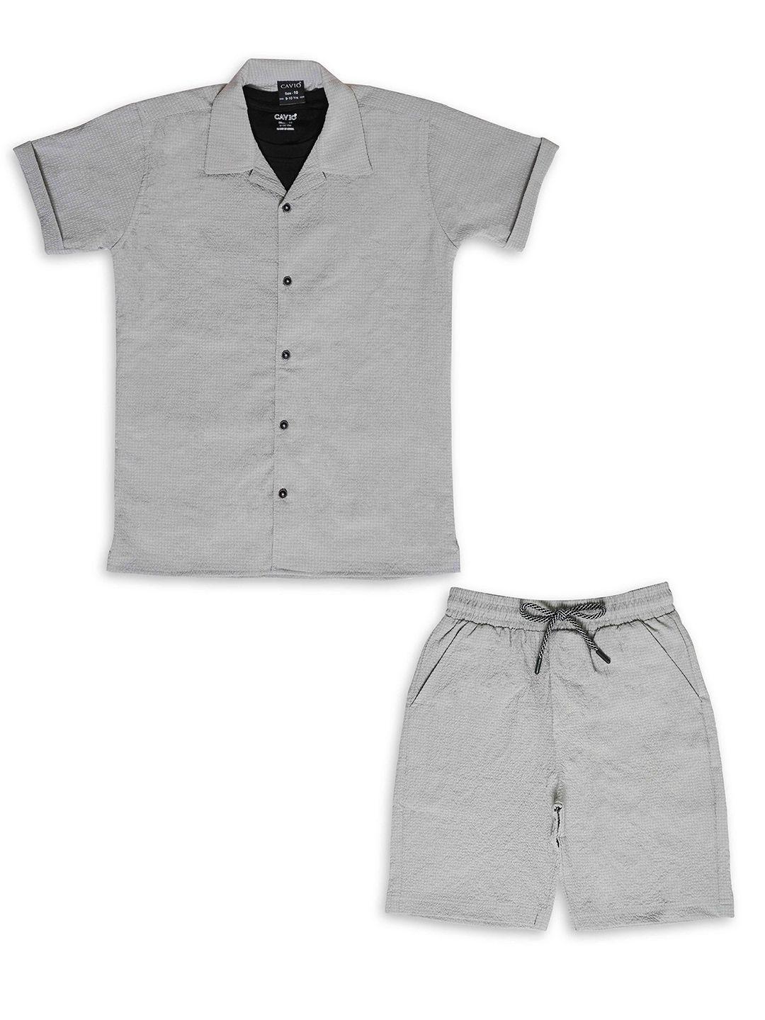 cavio boys pure cotton shirt with shorts & t-shirt