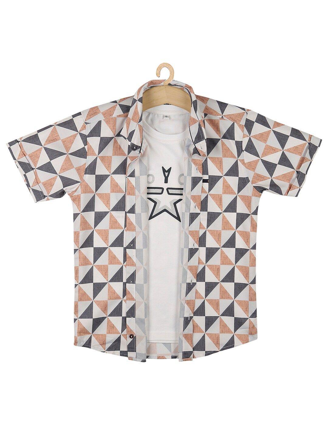 cavio boys rust geometric printed casual shirt