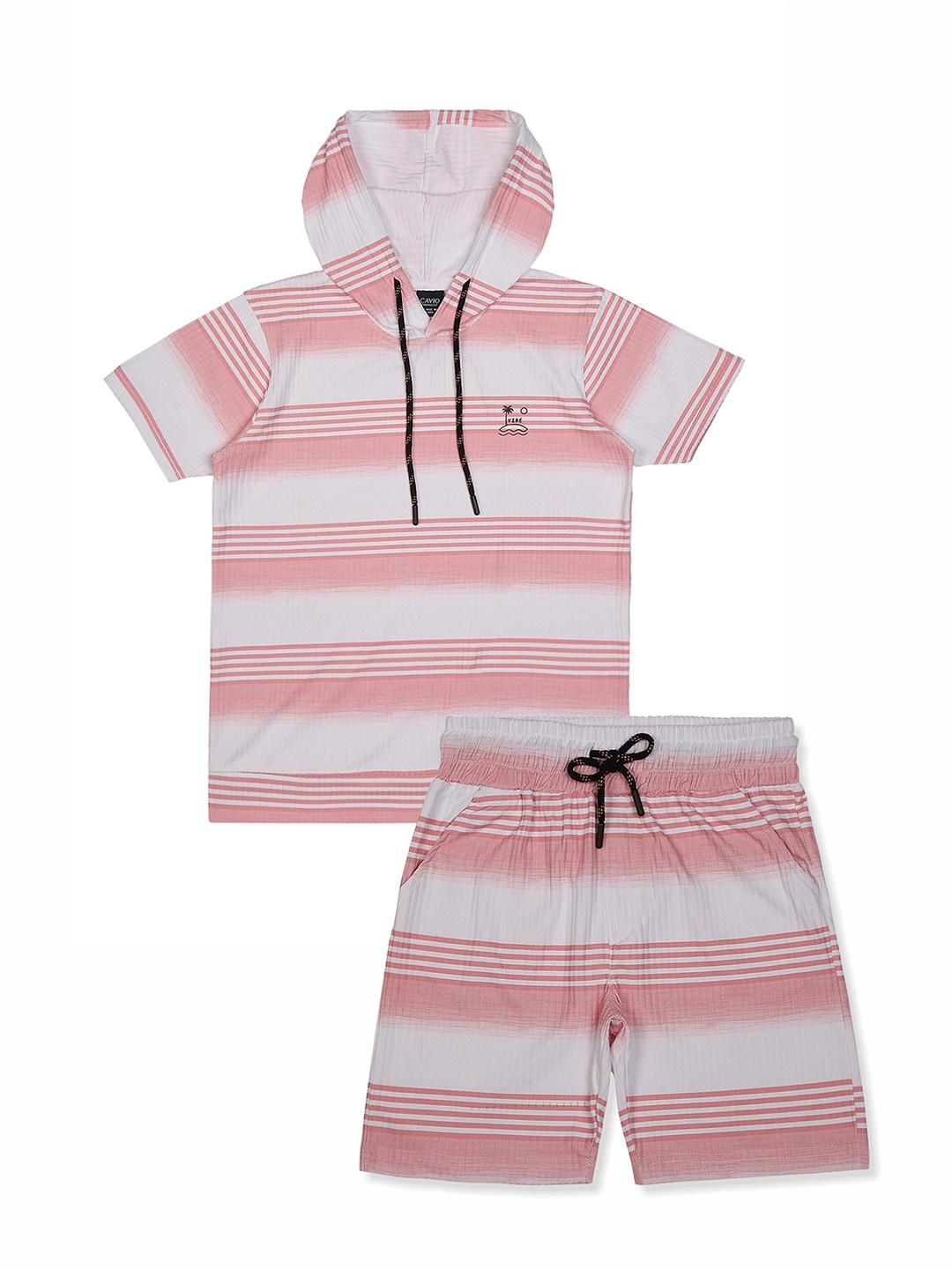 cavio boys striped pure cotton hooded t-shirt with shorts