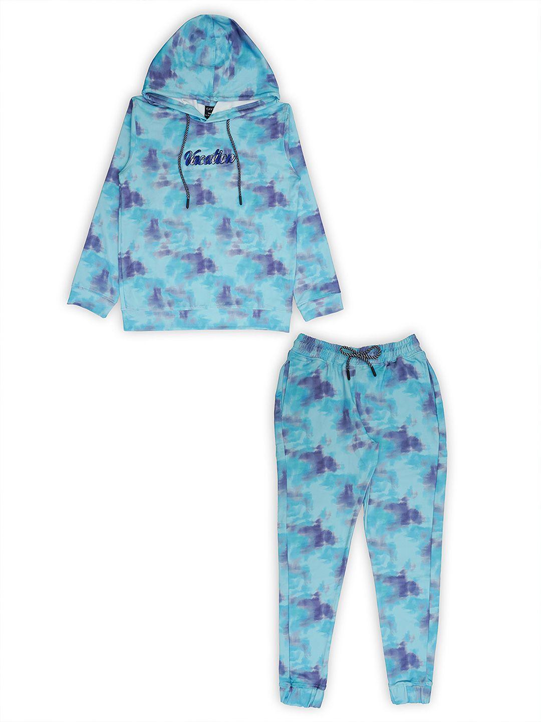 cavio boys tie & dye printed hooded pure cotton t-shirt with trousers