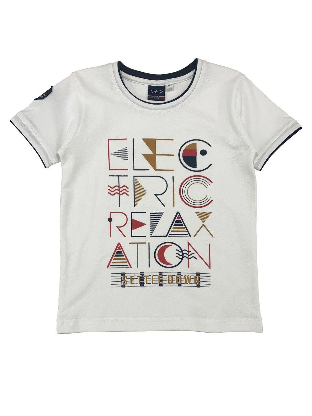 cavio boys white typography printed applique t-shirt