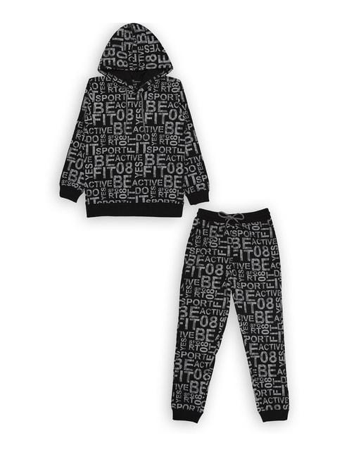 cavio kids black printed full sleeves hoodie with pyjamas