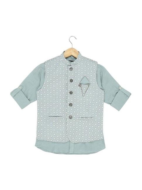 cavio kids blue cotton embroidered shirt set