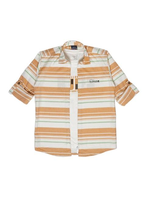 cavio-kids-gold-&-white-striped-full-sleeves-shirt-with-t-shirt