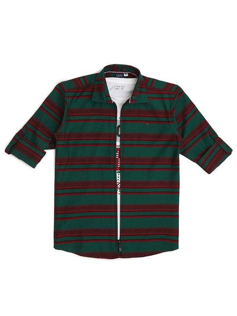 cavio-kids-green-striped-full-sleeves-zipper-shirt-with-t-shirt