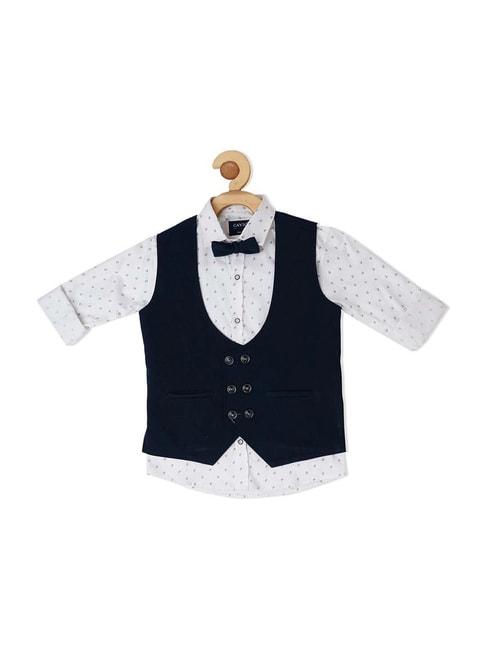 cavio kids navy & white cotton printed full sleeves shirt set