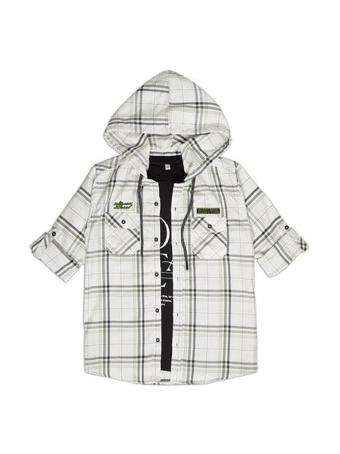 cavio kids off white & green checks full sleeves shirt with t-shirt