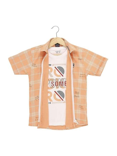 cavio-kids-peach-&-white-cotton-chequered-shirt-set