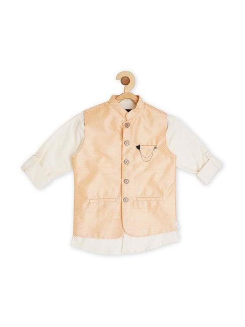 cavio kids peach & white cotton embellished shirt set