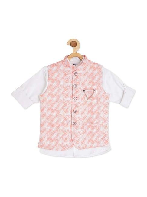cavio kids peach & white cotton printed shirt set