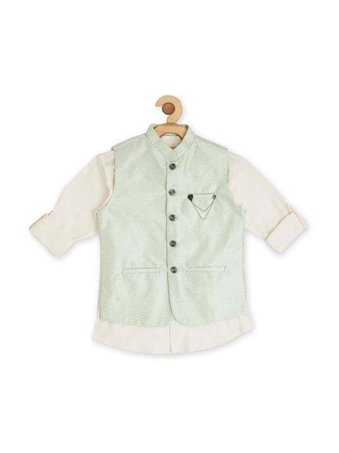 cavio kids sea green & white cotton embellished shirt set