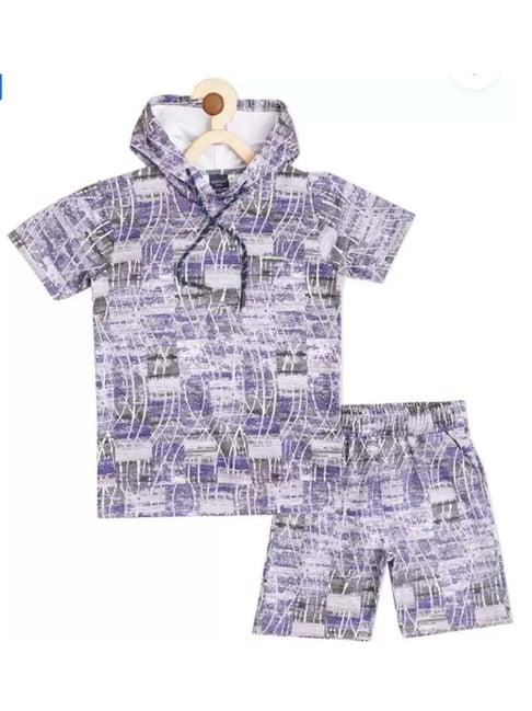cavio kids violet cotton printed t-shirt set