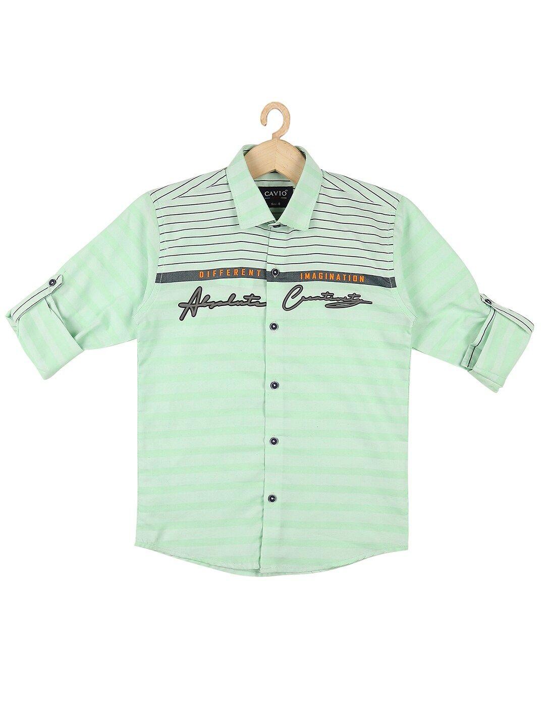 cavio kids-boys sea green horizontal stripes striped casual shirt