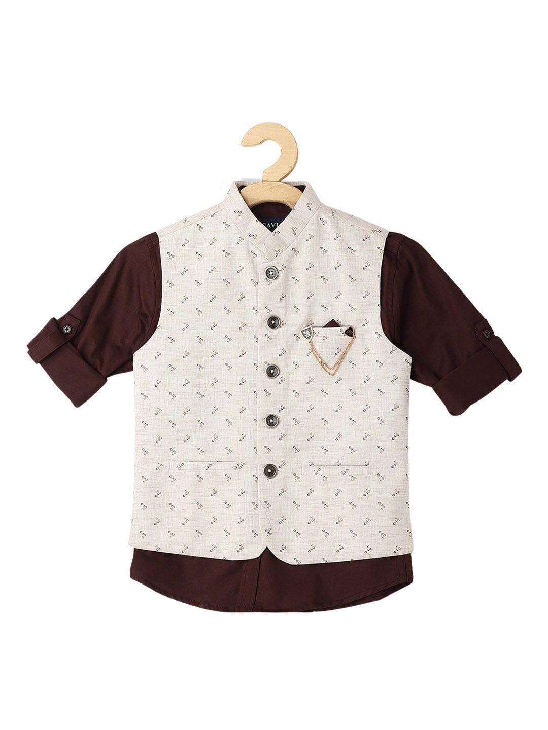 cavio  boys printed cotton nehru jackets with shirt