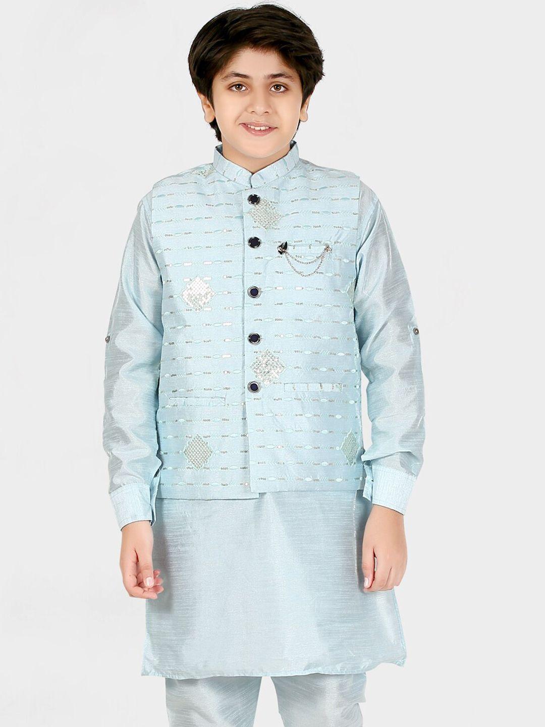 cavio boys blue embroidered sequinned kurta with churidar