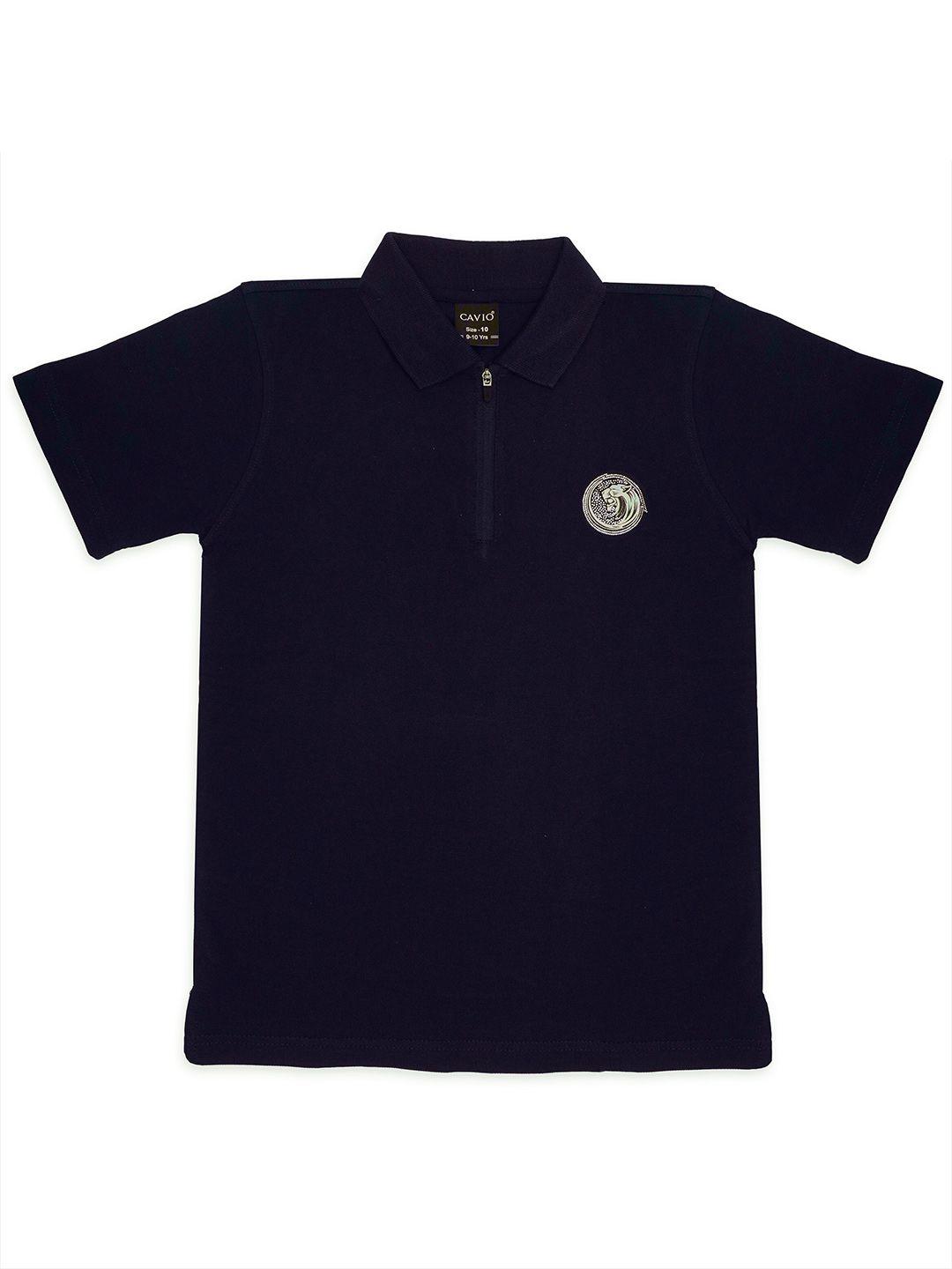 cavio boys blue polo collar pure cotton applique t-shirt