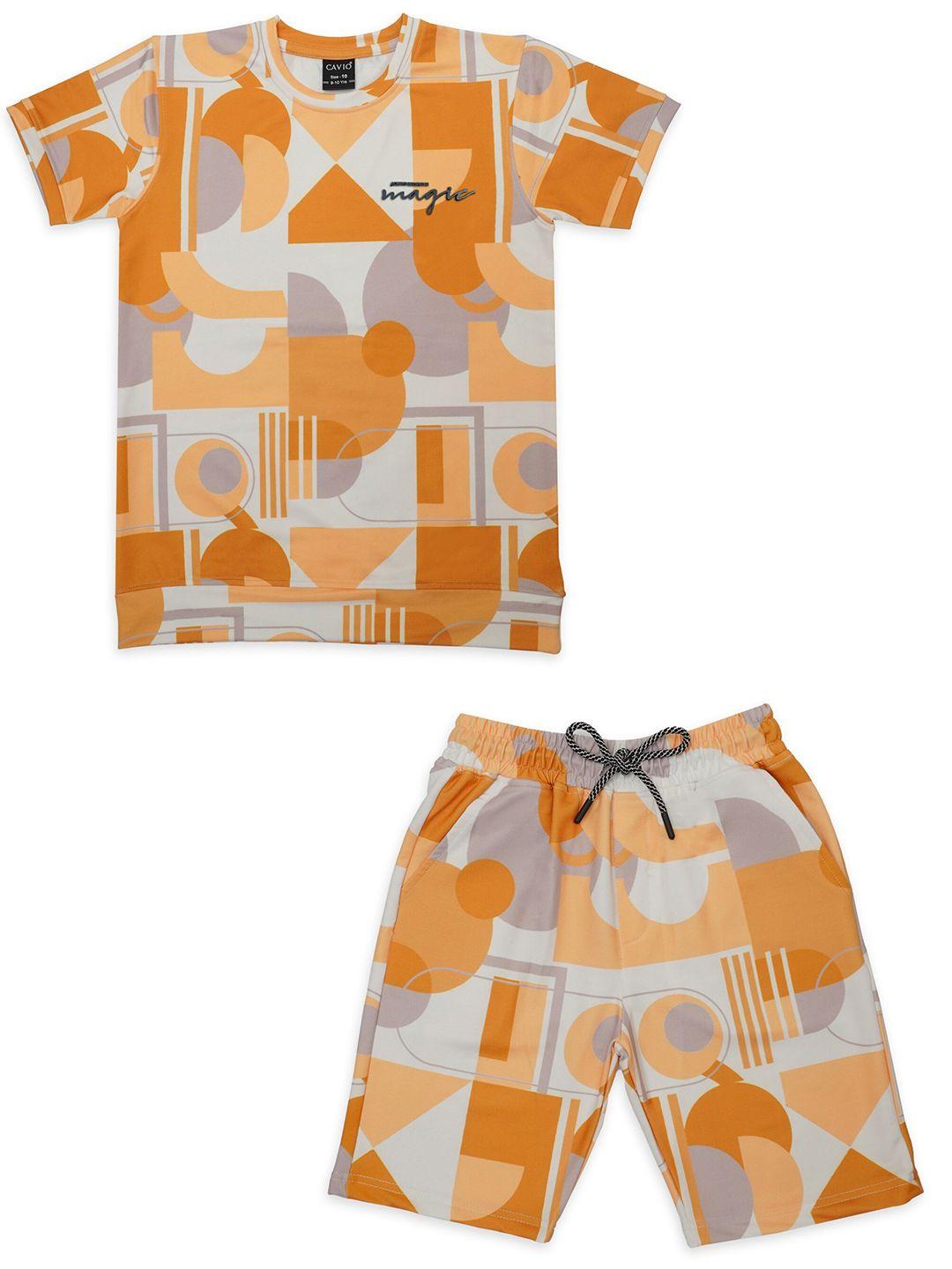 cavio boys brown printed t-shirt with shorts