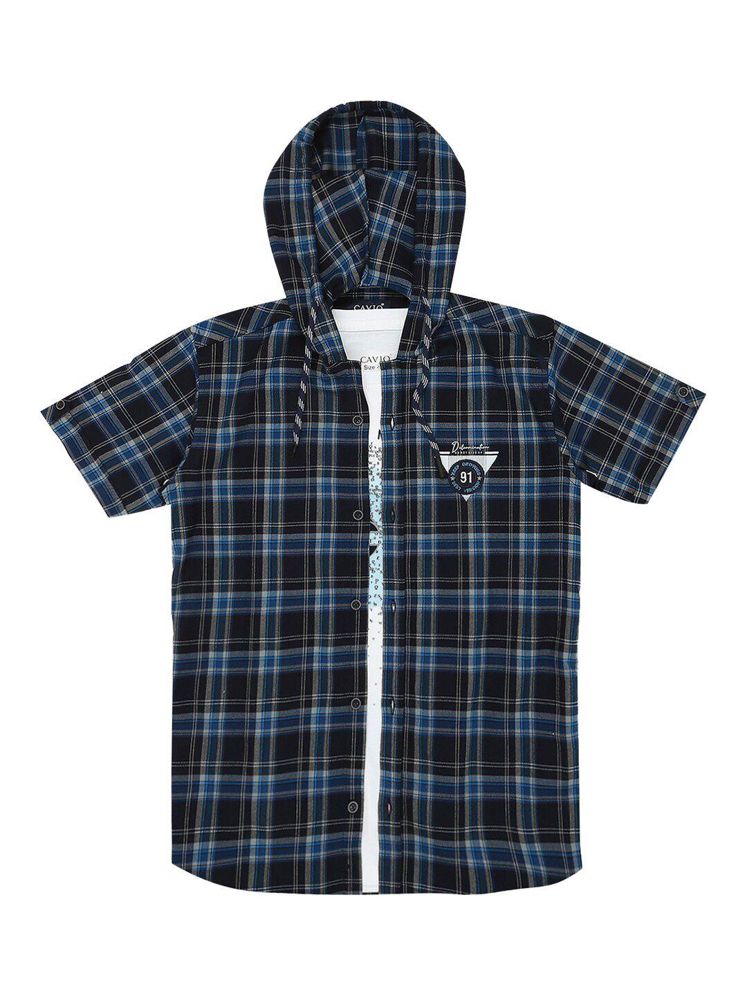 cavio boys checked comfort hooded cotton casual shirt