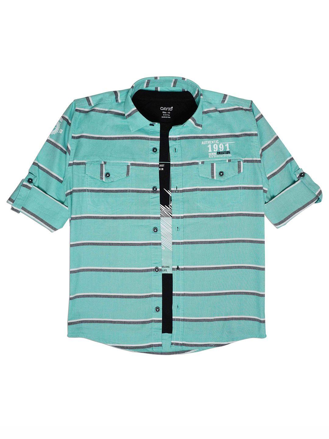 cavio boys comfort fit horizontal striped pure cotton casual shirt with t-shirt