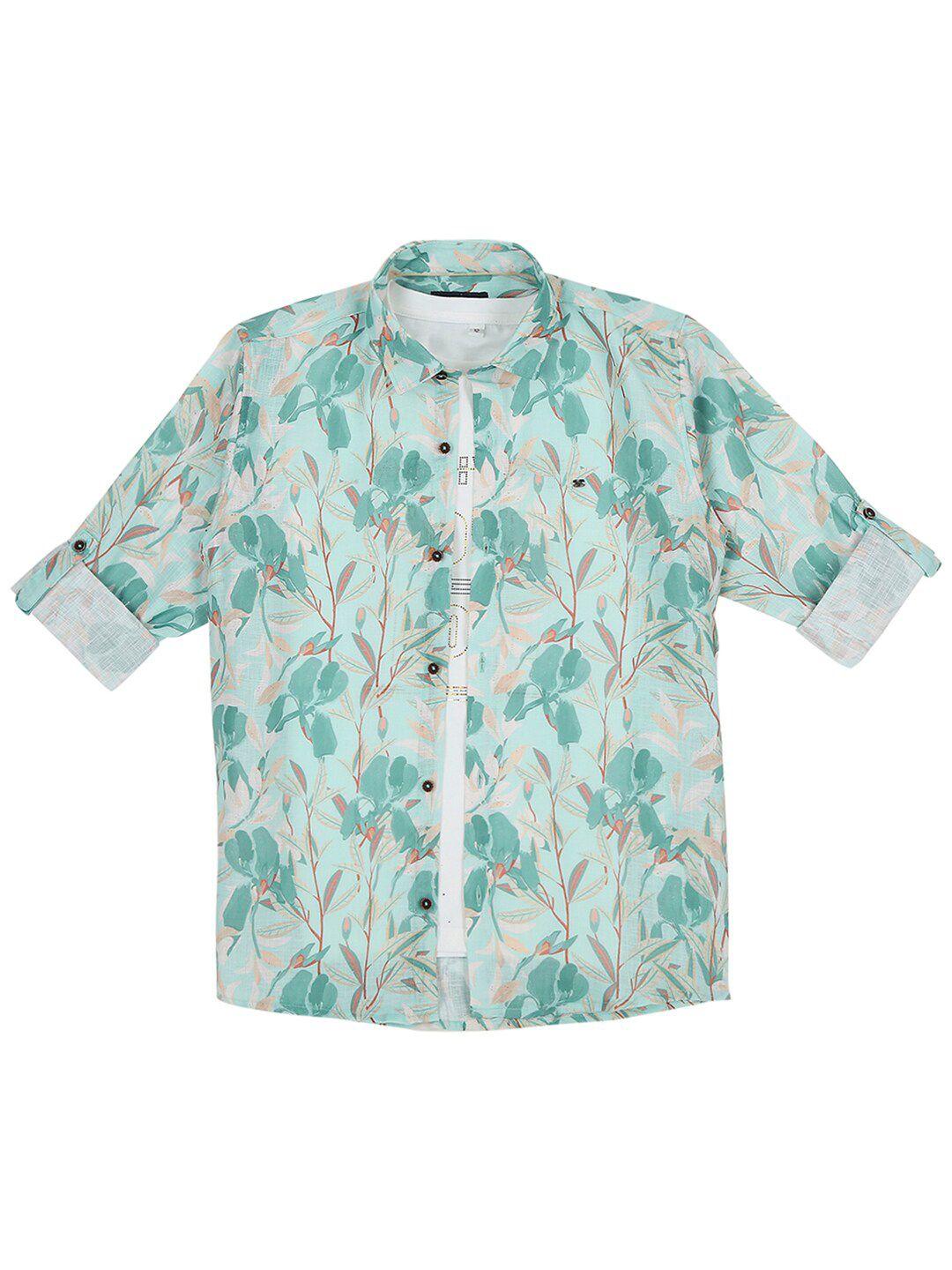 cavio boys comfort floral printed casual cotton shirt with t-shirt