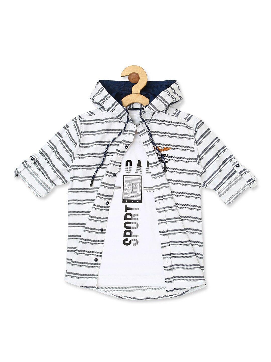 cavio boys comfort horizontal striped hooded pure cotton casual shirt with t-shirt