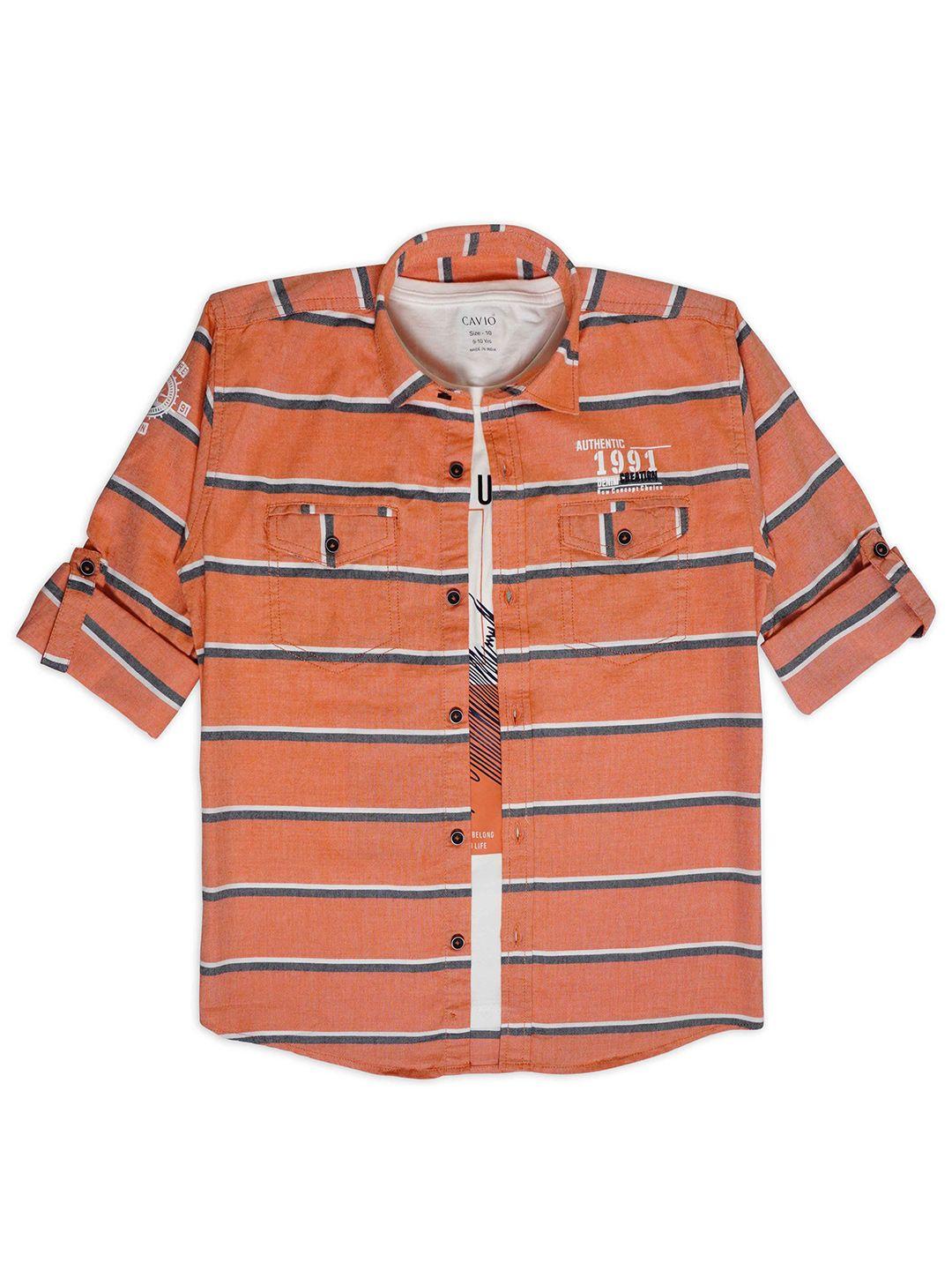 cavio boys comfort horizontal striped pure cotton casual shirt with t-shirt