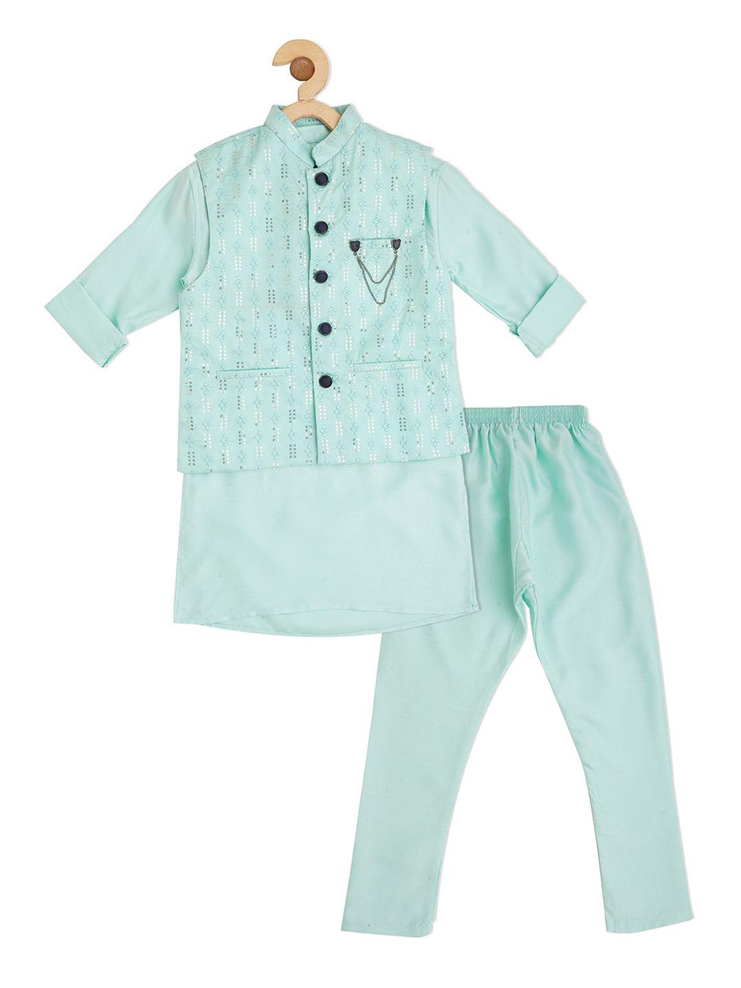 cavio boys floral thread work kurta with pyjamas with nehru jacket