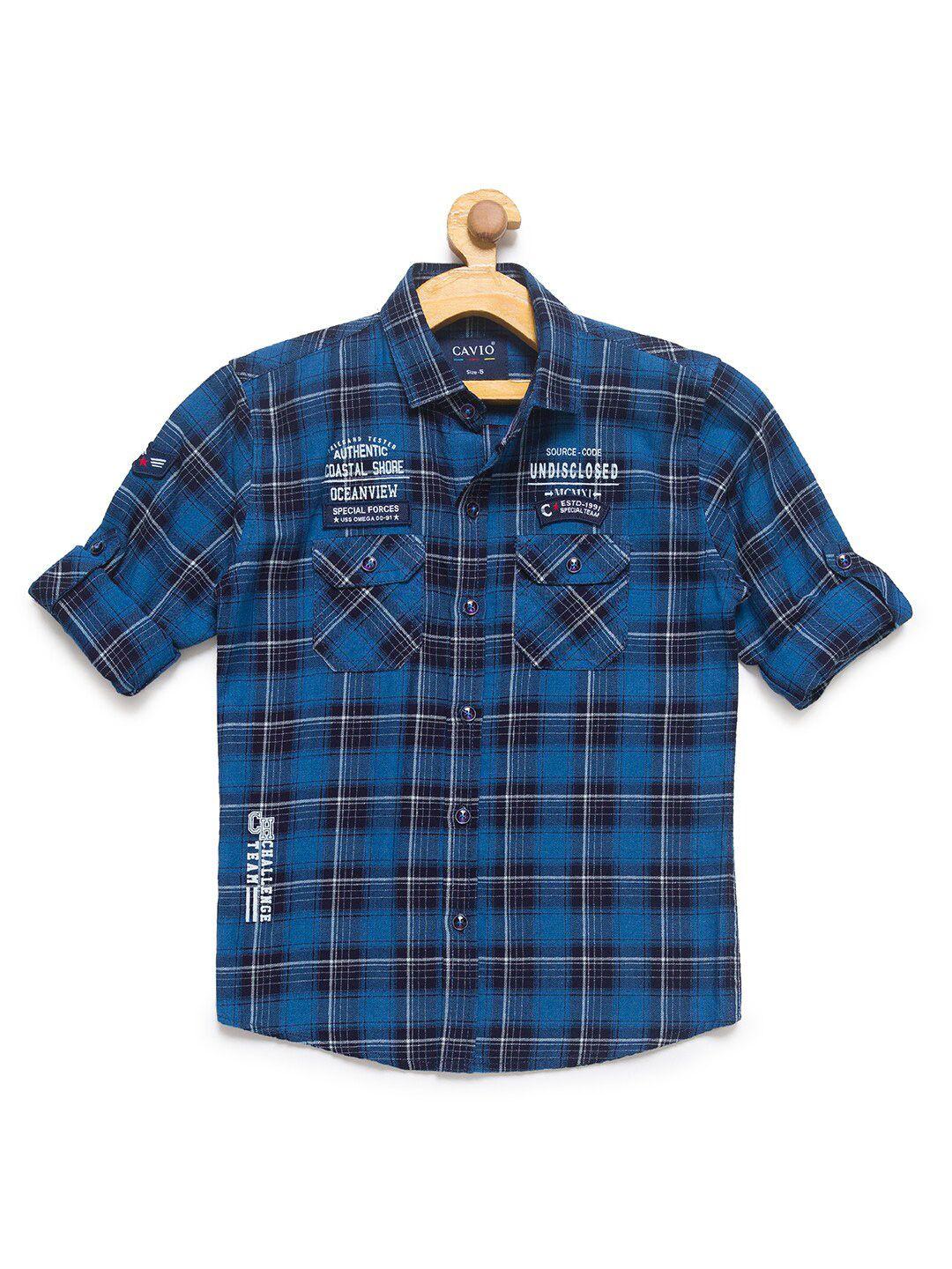 cavio boys navy blue tartan checks checked casual shirt