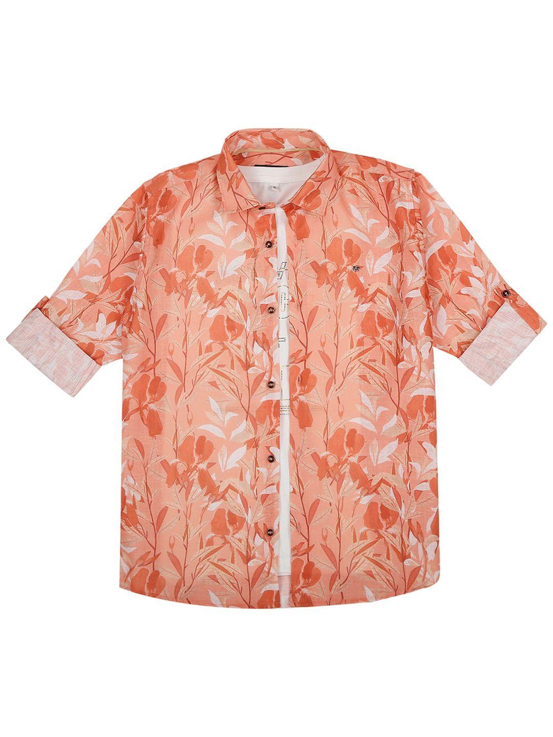 cavio boys orange comfort floral printed casual shirt