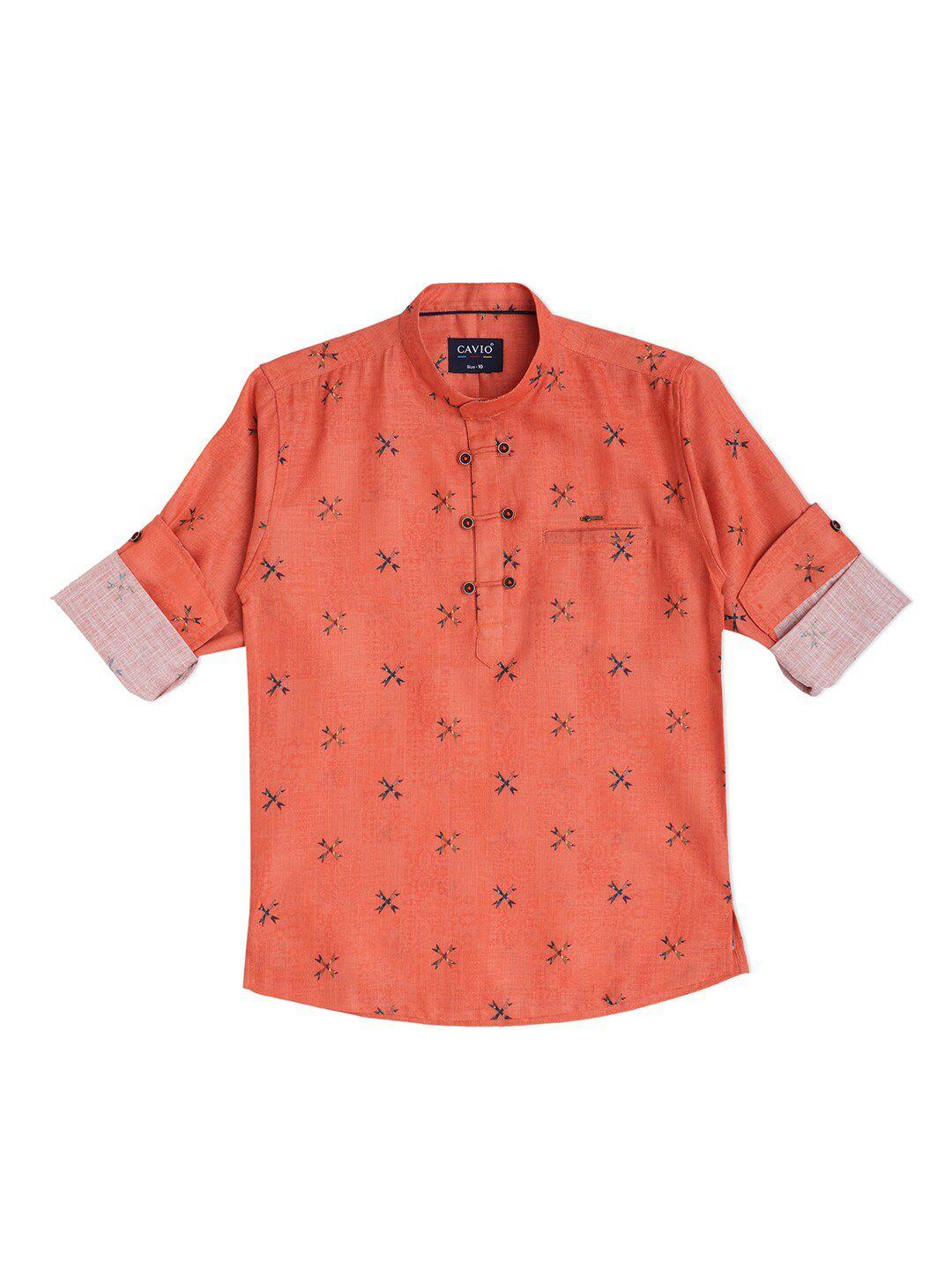 cavio boys orange floral printed casual shirt