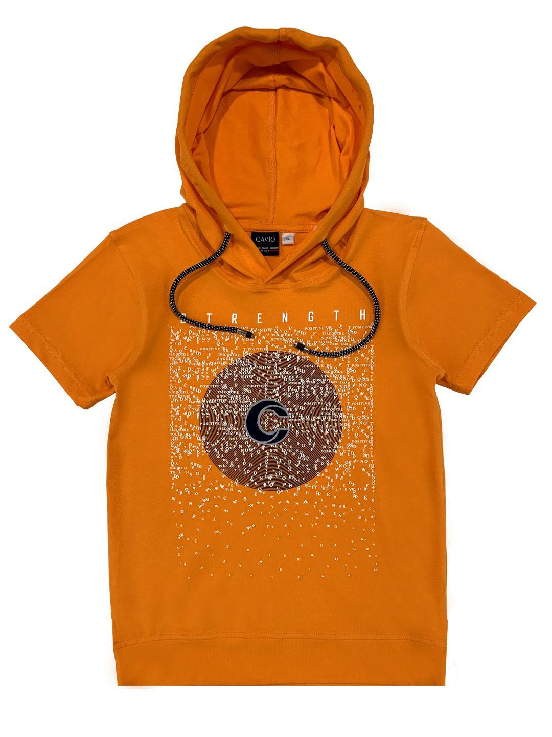 cavio boys orange typography printed t-shirt