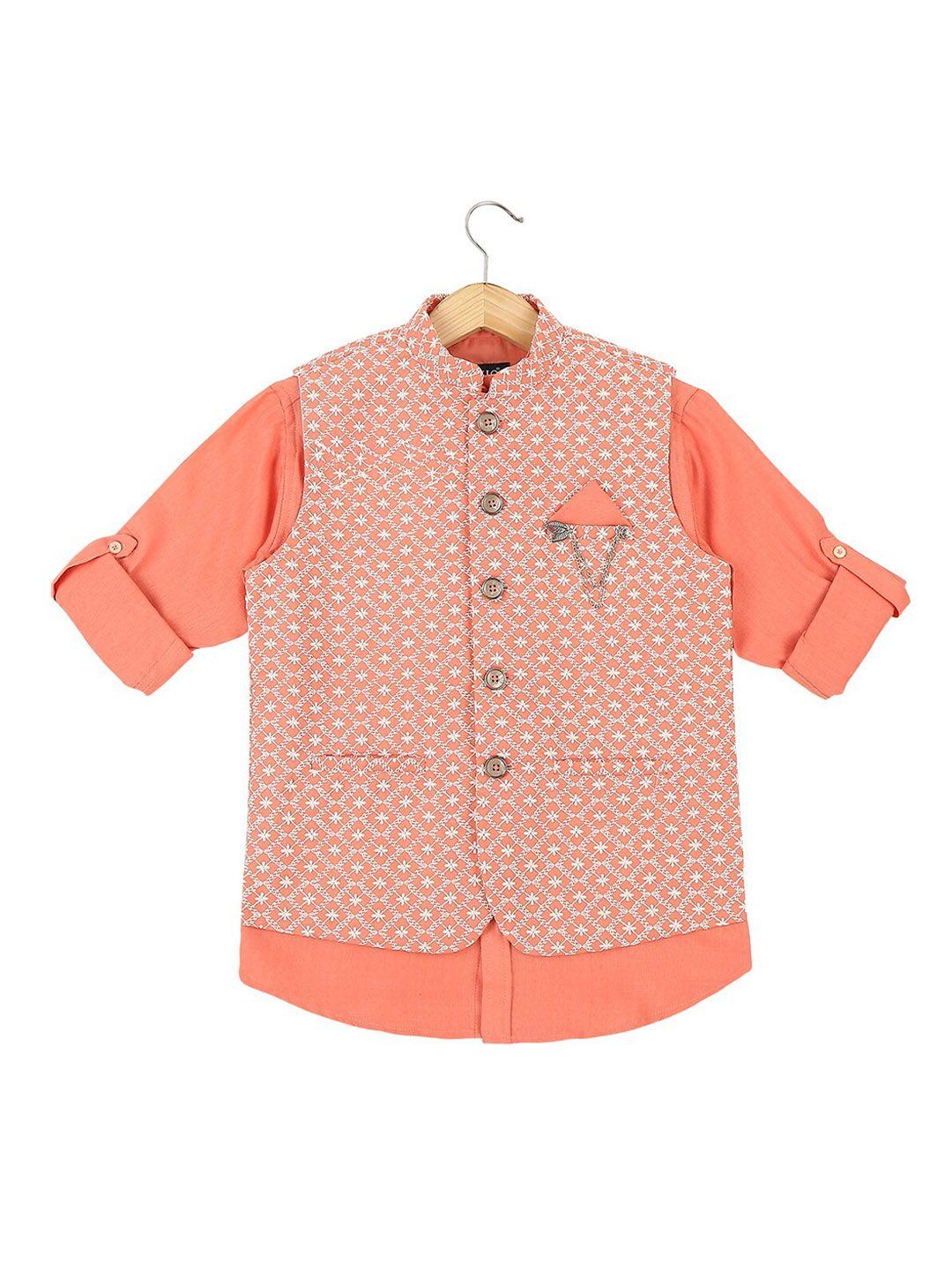 cavio boys peach-colored schiffli nehru jacket with shirt
