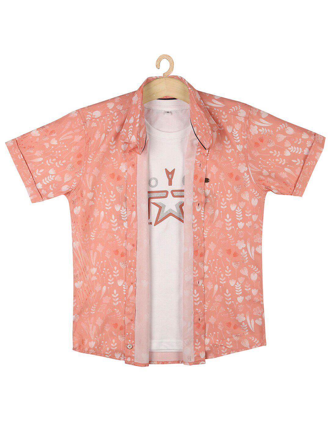 cavio boys peach-coloured floral printed casual shirt