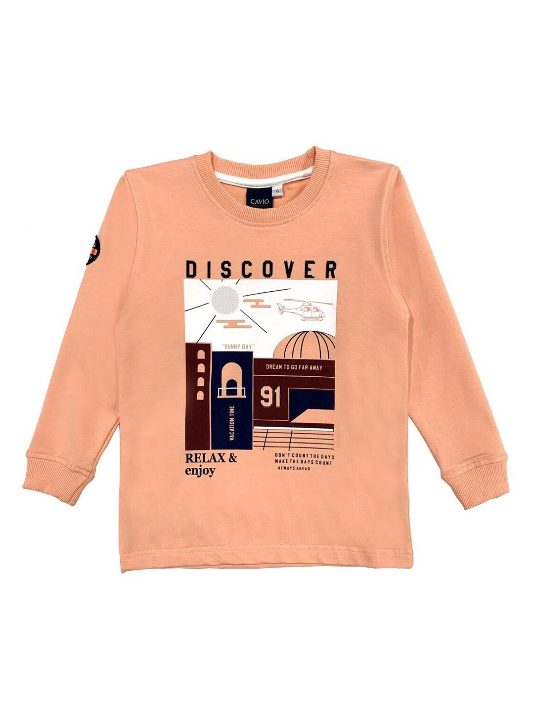 cavio boys peach-coloured printed t-shirt