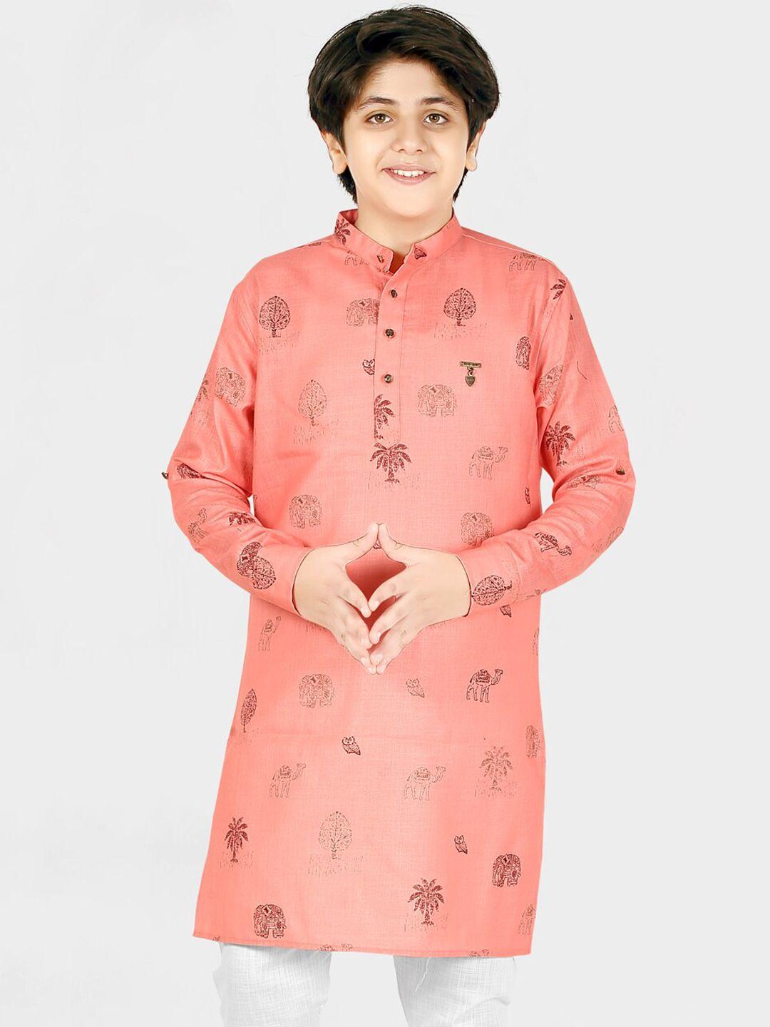 cavio boys pink ethnic motifs printed kurta with pyjamas